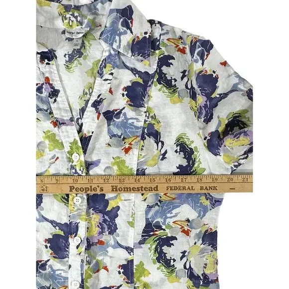 Harve Benard Womens‎ Linen Blend Top Size Large Watercolor Floral Button Up - Picture 8 of 9